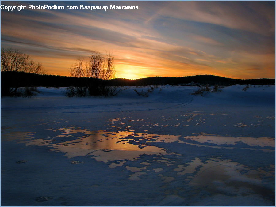 Dawn, Dusk, Red Sky, Sky, Sunrise, Sunset, Puddle