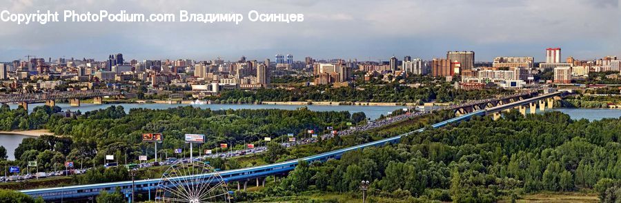Train, Vehicle, Bridge, Building, Downtown, Town, City