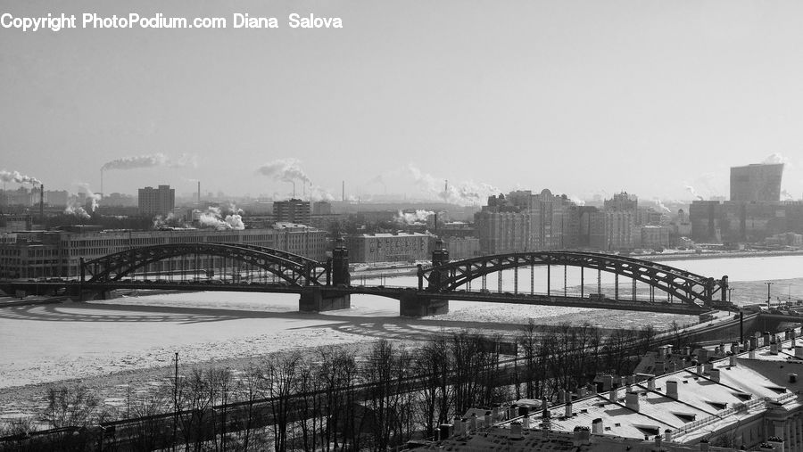 Bridge, City, Downtown, Urban, Construction, Building, Town