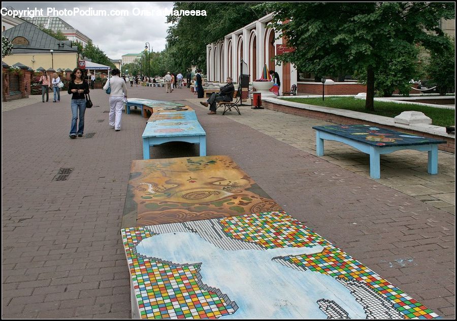 Boardwalk, Path, Pavement, Sidewalk, Walkway, Flagstone, Park Bench