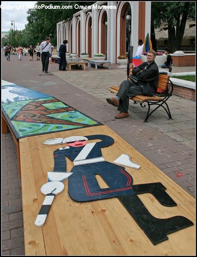 Bench, People, Person, Human, Art, Modern Art, Pavement