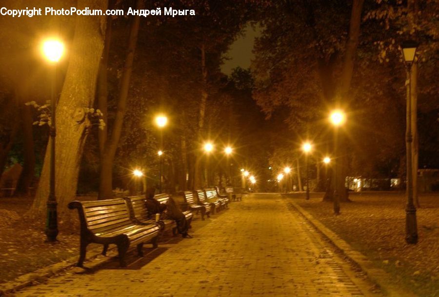 Park Bench, Cobblestone, Pavement, Walkway, Bench