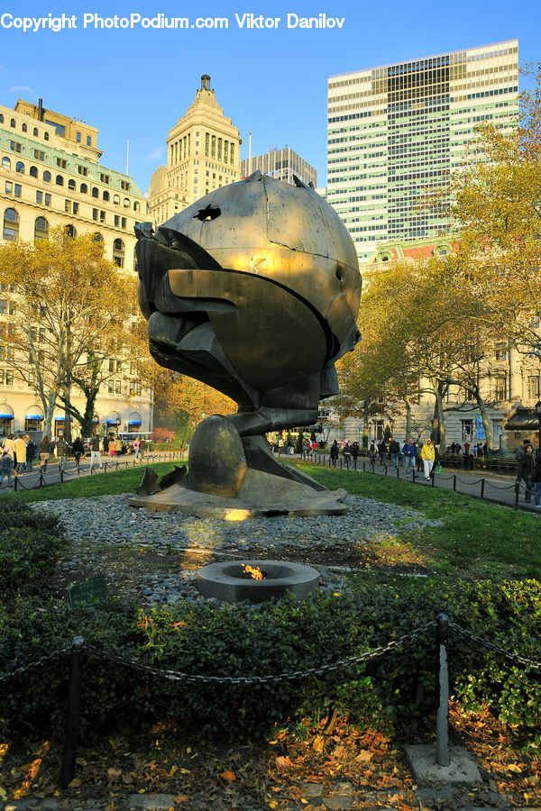 Fountain, Water, Sphere, Art, Modern Art, Ivy, Plant