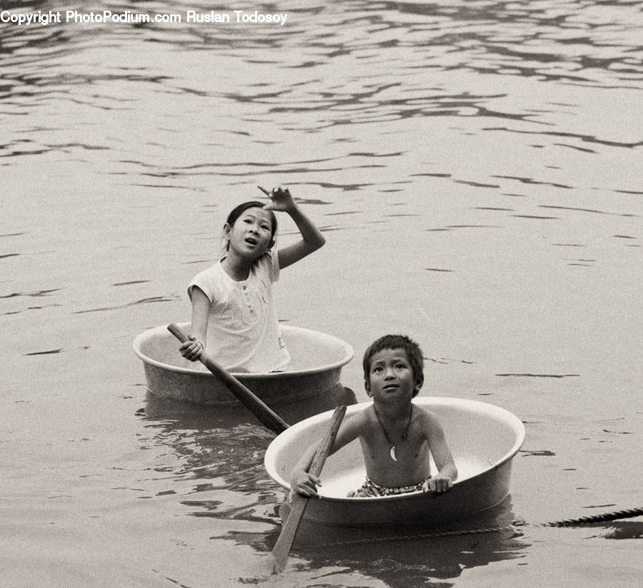 People, Person, Human, Bucket, Boat, Rowboat, Vessel