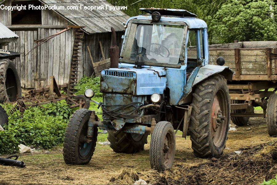 Tractor, Vehicle, Car, Wagon, Tire, Ruins, Axle