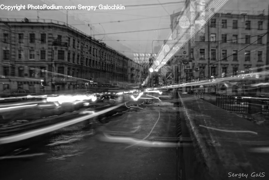 Intersection, Road, City, Downtown, Urban, Night, Outdoors