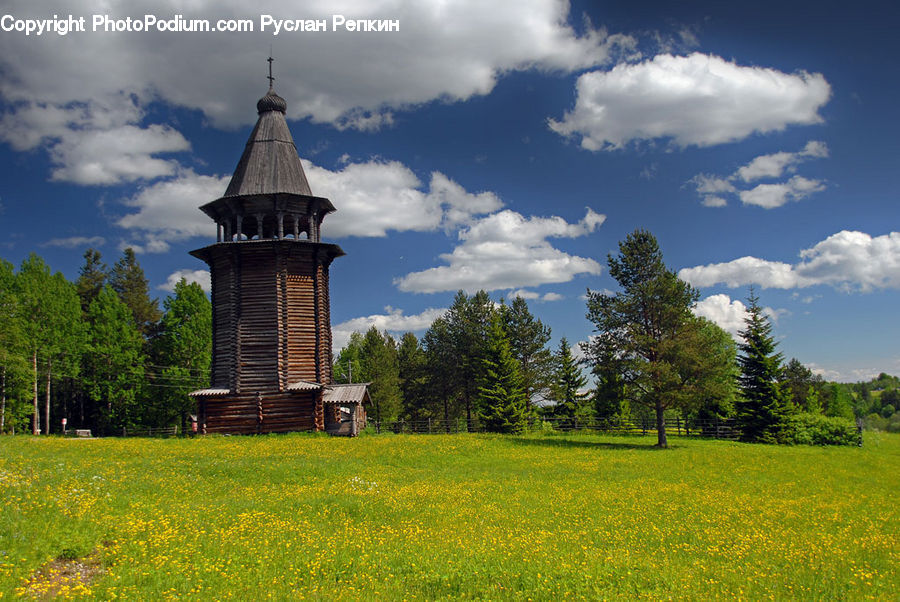 Field, Grass, Grassland, Land, Outdoors, Architecture, Tower