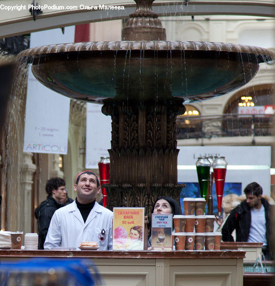 People, Person, Human, Fountain, Water, Bus, Vehicle