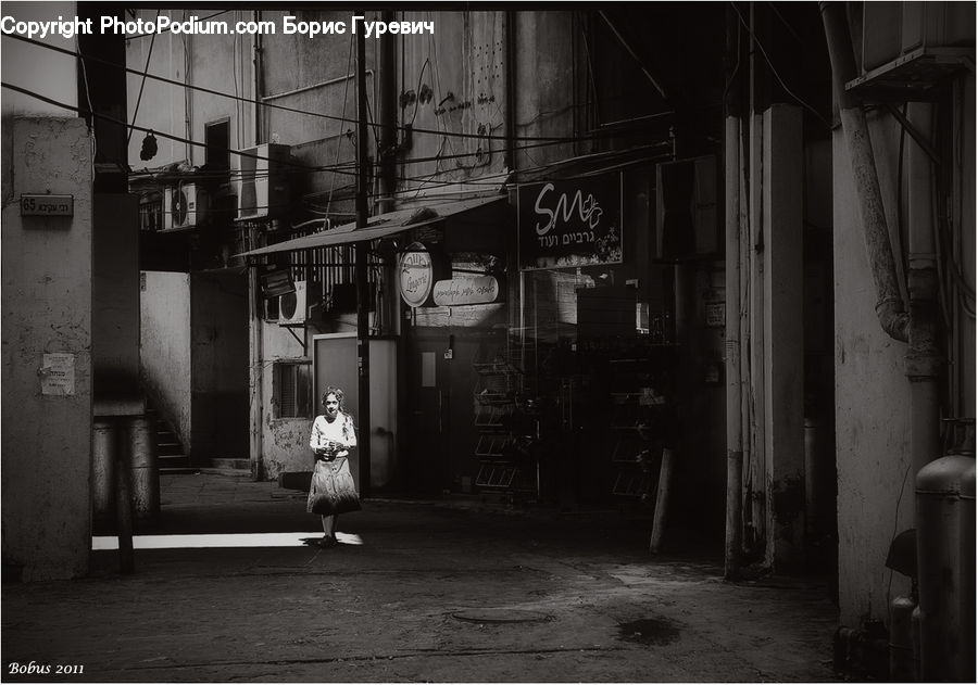 Alley, Alleyway, Road, Street, Town, Column, Pillar