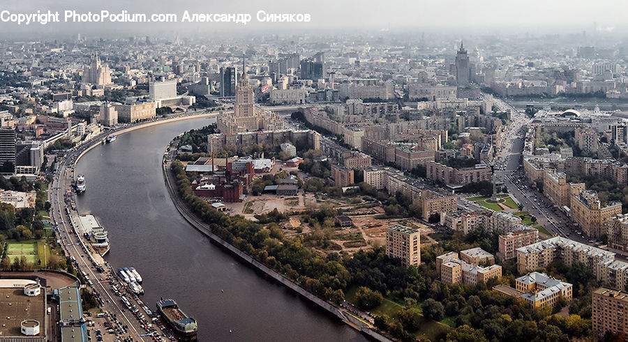 Aerial View, City, Downtown, Building, Town, Metropolis, Urban