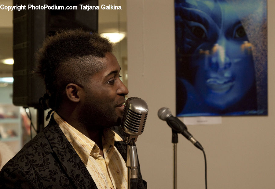 People, Person, Human, Microphone, Afro Hairstyle, Hair, Art