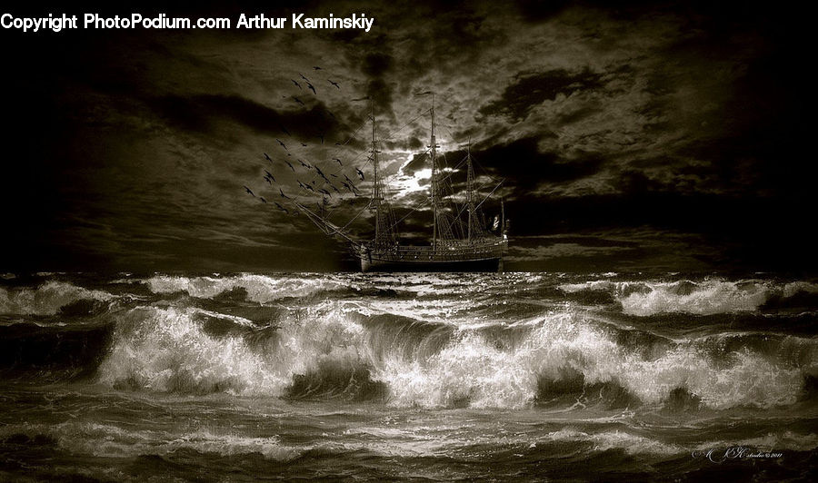 Outdoors, Sea, Sea Waves, Water, Ship, Vessel, Boat