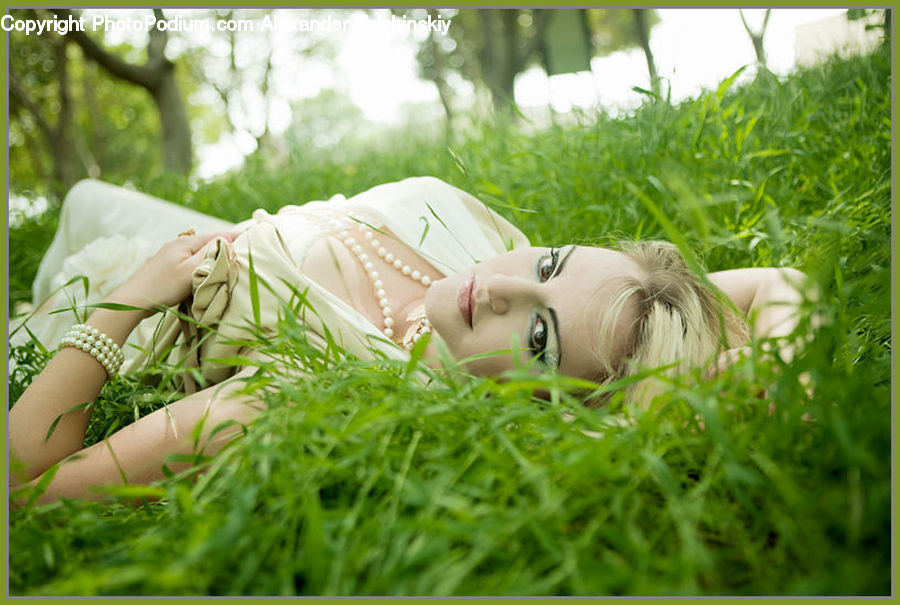 Field, Grass, Lawn, Grassland, Plant, Female, Girl