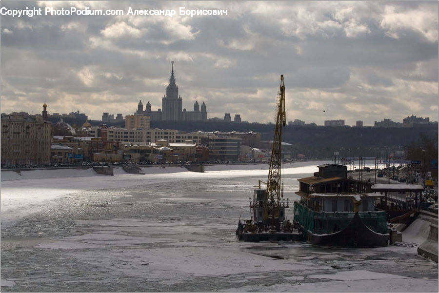 Dock, Port, Waterfront, Barge, Boat, Tugboat, City