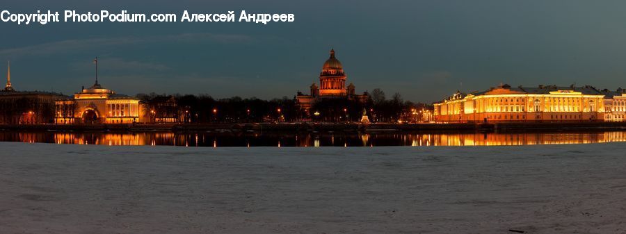 Night, Outdoors, Waterfront, River, Water, City, Downtown