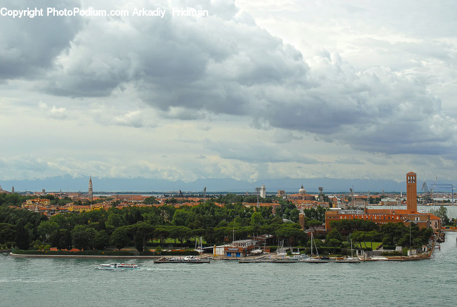 Factory, Refinery, Boat, Watercraft, Cloud, Cumulus, Sky