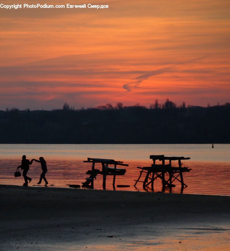Dock, Pier, Dawn, Dusk, Red Sky, Sky, Sunrise