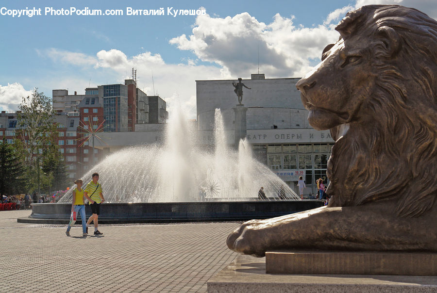 Fountain, Water, Art, Gargoyle, Statue, Downtown, Neighborhood