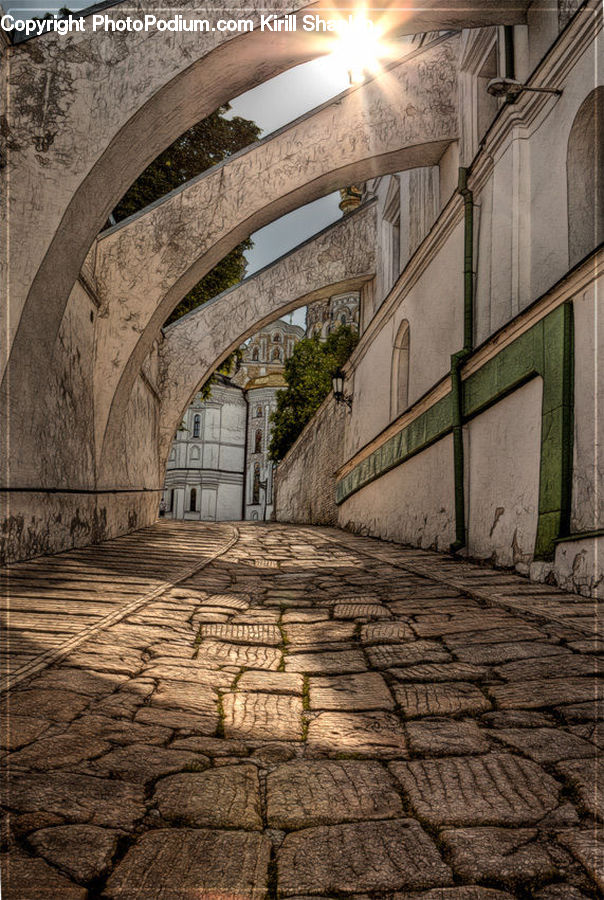 Cobblestone, Pavement, Walkway, Arch, Building, Housing, Villa