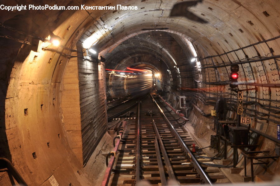 Tunnel, Train, Vehicle, Banister, Handrail, Staircase, Factory