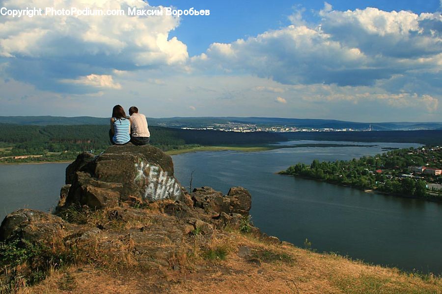 Sitting, Cliff, Outdoors, Grassland, Mound, Field, Grass