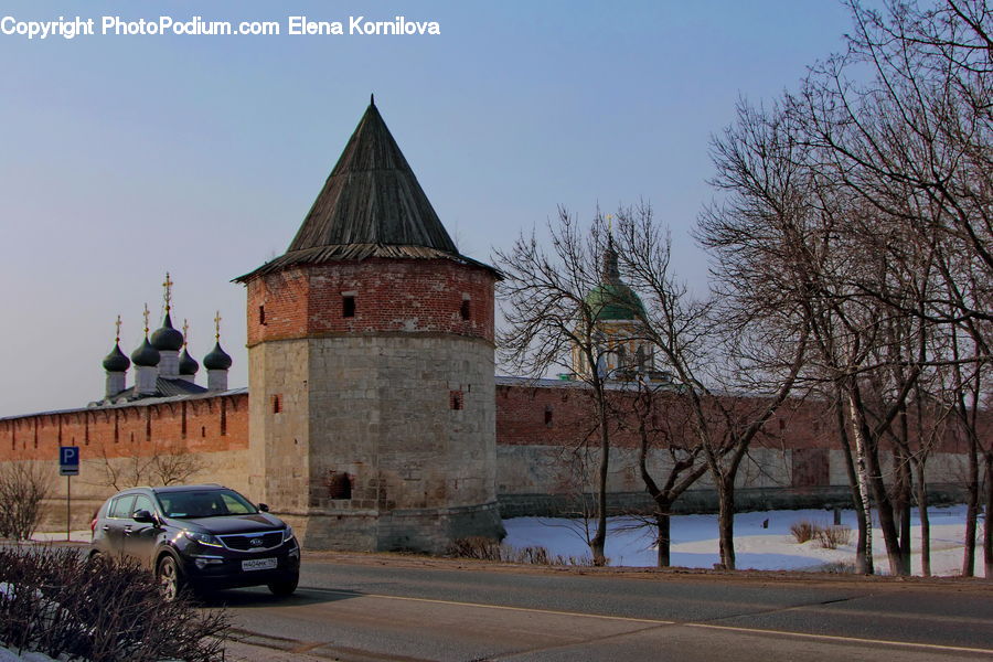 Automobile, Car, Vehicle, Architecture, Bell Tower, Clock Tower, Tower