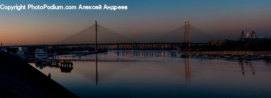 Bridge, Boat, Watercraft, Architecture, City, Downtown, Dusk