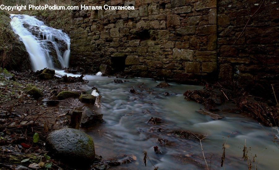 Creek, Outdoors, River, Water, Rock, Waterfall, Forest