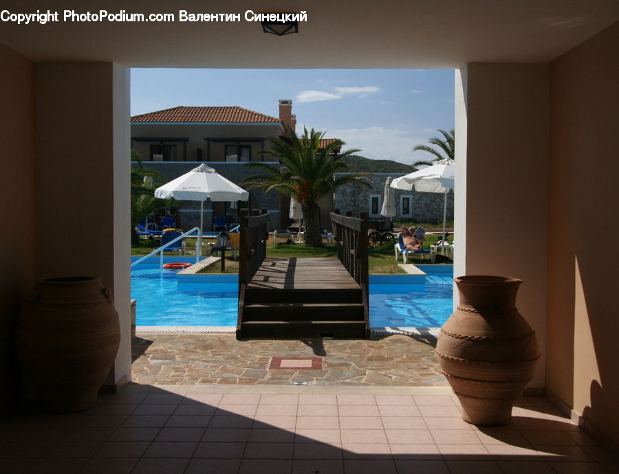 Building, Housing, Villa, Pool, Water, Plant, Potted Plant