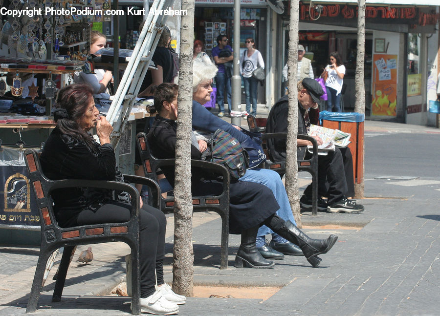 People, Person, Human, Bench, Boot, Footwear, Riding Boot