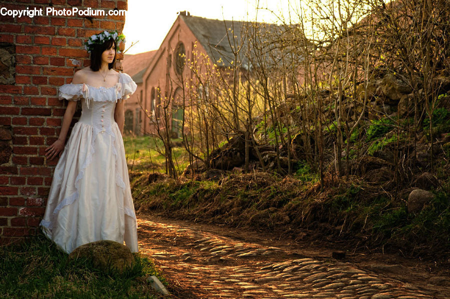 People, Person, Human, Brick, Robe, Evening Dress, Gown