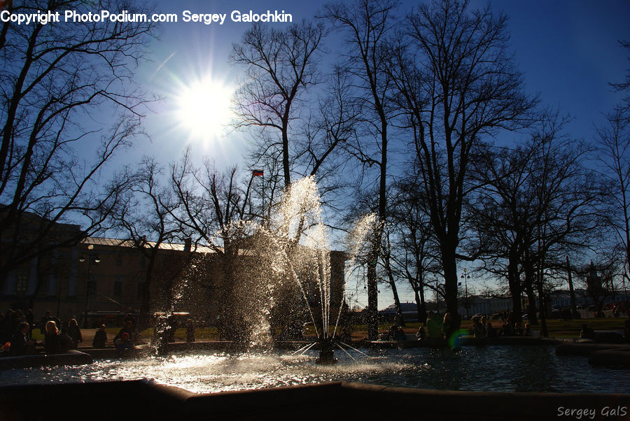 Fountain, Water, Campus, Architecture, Mansion, City, Downtown