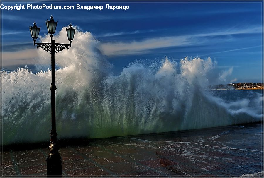 Outdoors, Sea, Sea Waves, Water, Lamp Post, Pole, Lamp
