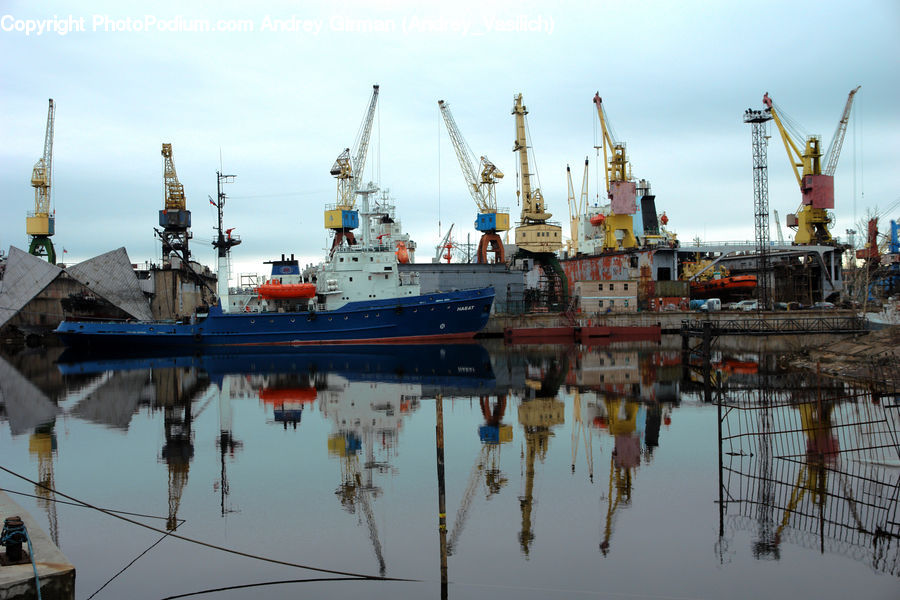 Constriction Crane, Barge, Boat, Dredger, Vessel, Freighter, Ship