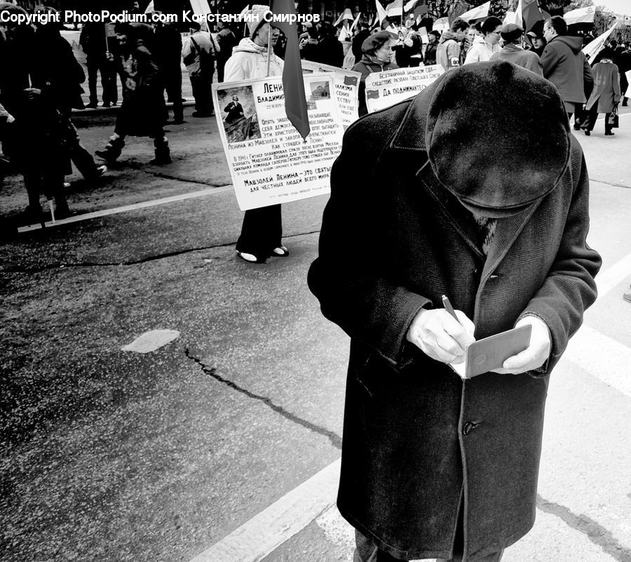 People, Person, Human, Newspaper, Text, Silhouette, Asphalt