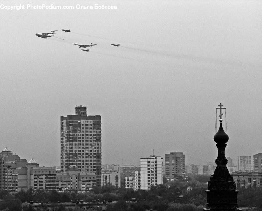 Aircraft, Airship, Blimp, City, Downtown, Urban, Metropolis