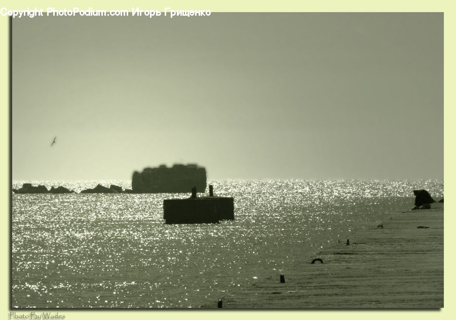 Submarine, Silhouette, Coast, Outdoors, Sea, Water, Bench