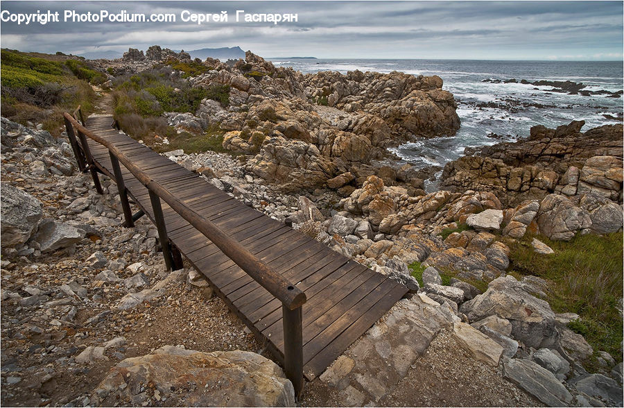 Rock, Coast, Outdoors, Sea, Water, Boardwalk, Deck