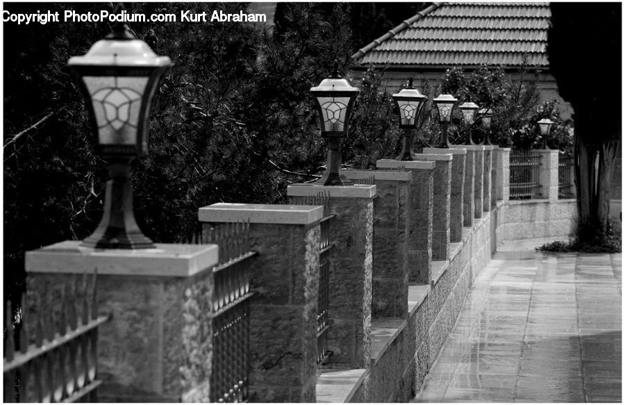 Lamp Post, Pole, Chair, Furniture, Building, Housing, Villa