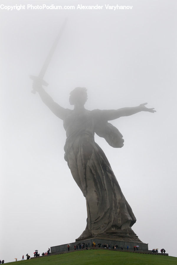 Art, Sculpture, Statue, Fog, Mist, Outdoors, Silhouette