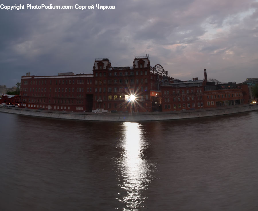 Canal, Outdoors, River, Water, Building, Office Building, Freighter