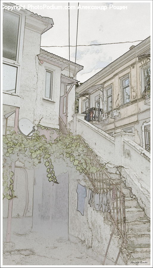 Drawing, Sketch, Art, Fence, Wall, Shutter, Window