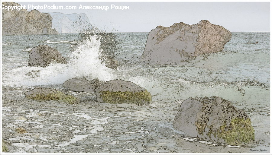 Outdoors, Sea, Sea Waves, Water, Collage, Poster