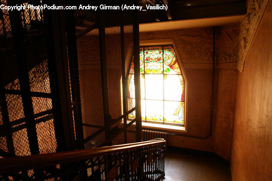 Railing, Art, Stained Glass, Banister, Handrail, Arabesque Pattern, Dining Room
