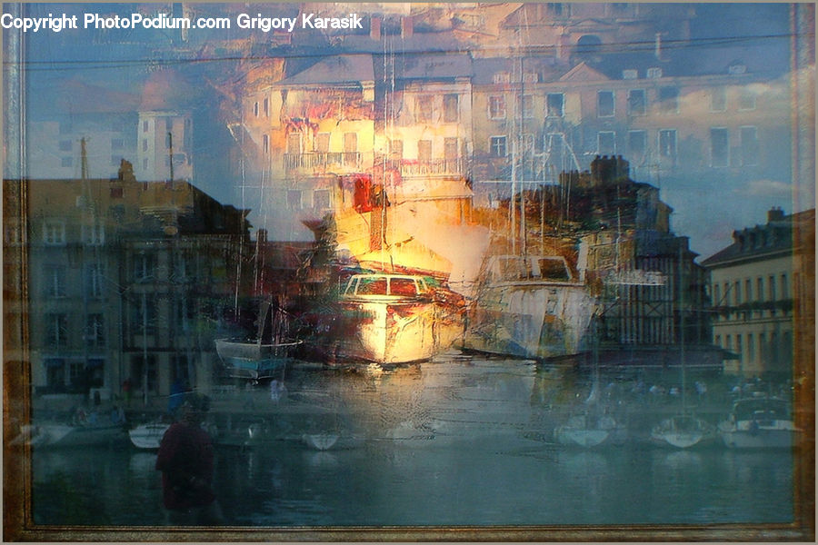 Boat, Watercraft, Art, Painting, Fountain, Water, Modern Art