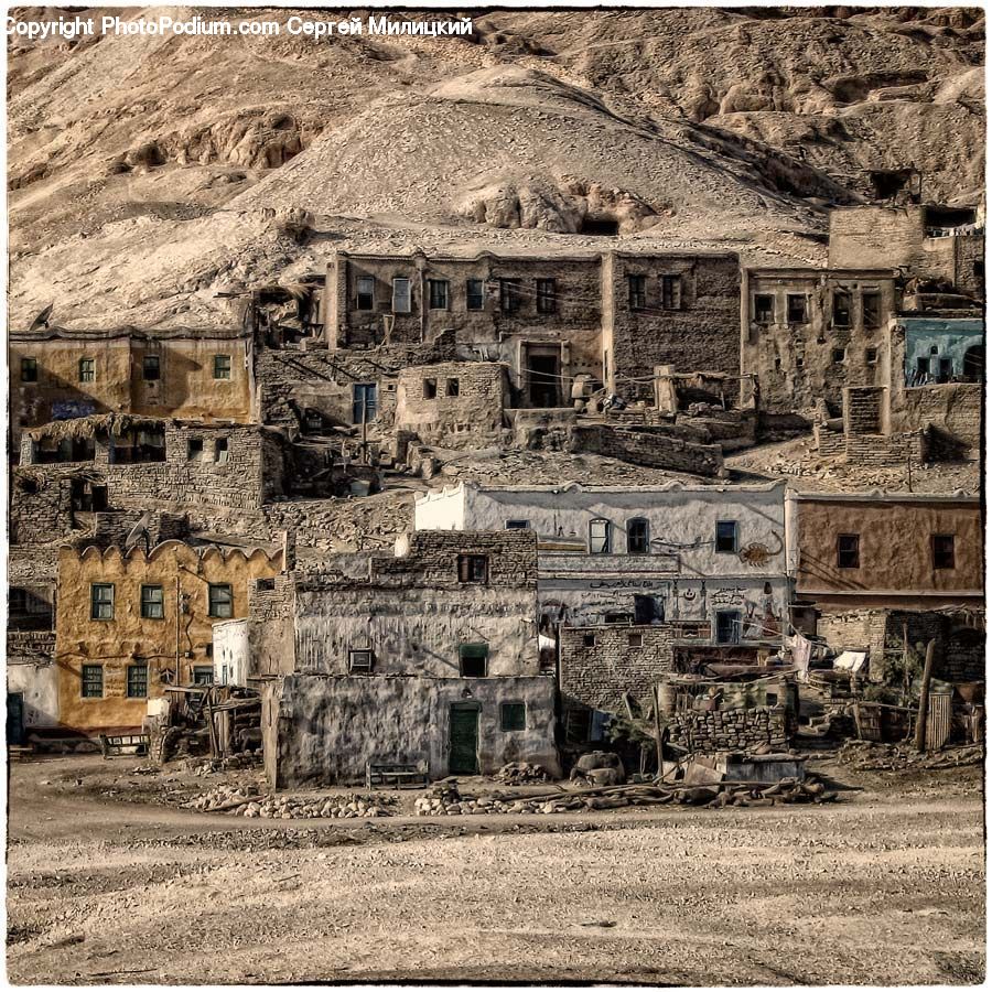 Collage, Poster, Ruins, Rubble, Architecture, Housing, Monastery
