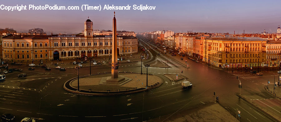 Architecture, Downtown, Plaza, Town Square, Intersection, Road, City