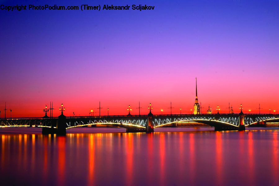 Bridge, City, Downtown, Lighting, Metropolis, Urban, Harbor