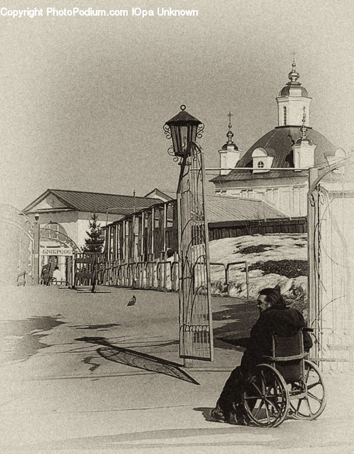 Drawing, Sketch, Beacon, Building, Lighthouse, Water Tower, Carriage