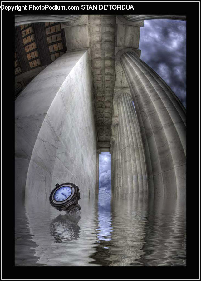 Analog Clock, Clock, Collage, Poster, Dam, River, Water